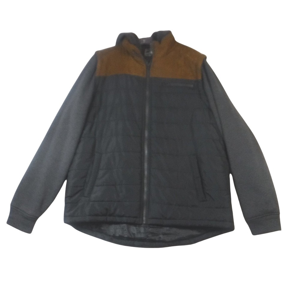 Distortion Mens Hybrid Puffer Jacket Hooded Mixed Media Corduroy Yoke Black Gray